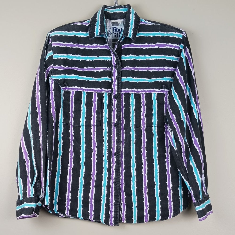 ROPER| Vintage Roper RODEO BLUE Stripe Western Southwestern  Button Down Shirt